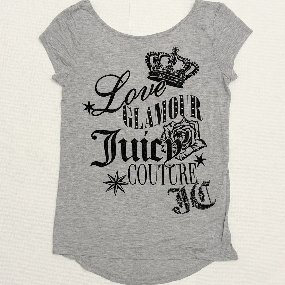 y2k rare Juicy Couture T-Shirt Graphic Crown Studded Small Grey